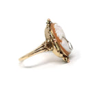 Vintage Cameo Ring - Retro 10k Yellow Gold Diamond Habillé Organic Oval Carved Shell - Circa 1940s Size 6 Woman Portrait Fine 40s Jewelry