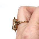 Vintage Cameo Ring - Retro 10k Yellow Gold Diamond Habillé Organic Oval Carved Shell - Circa 1940s Size 6 Woman Portrait Fine 40s Jewelry