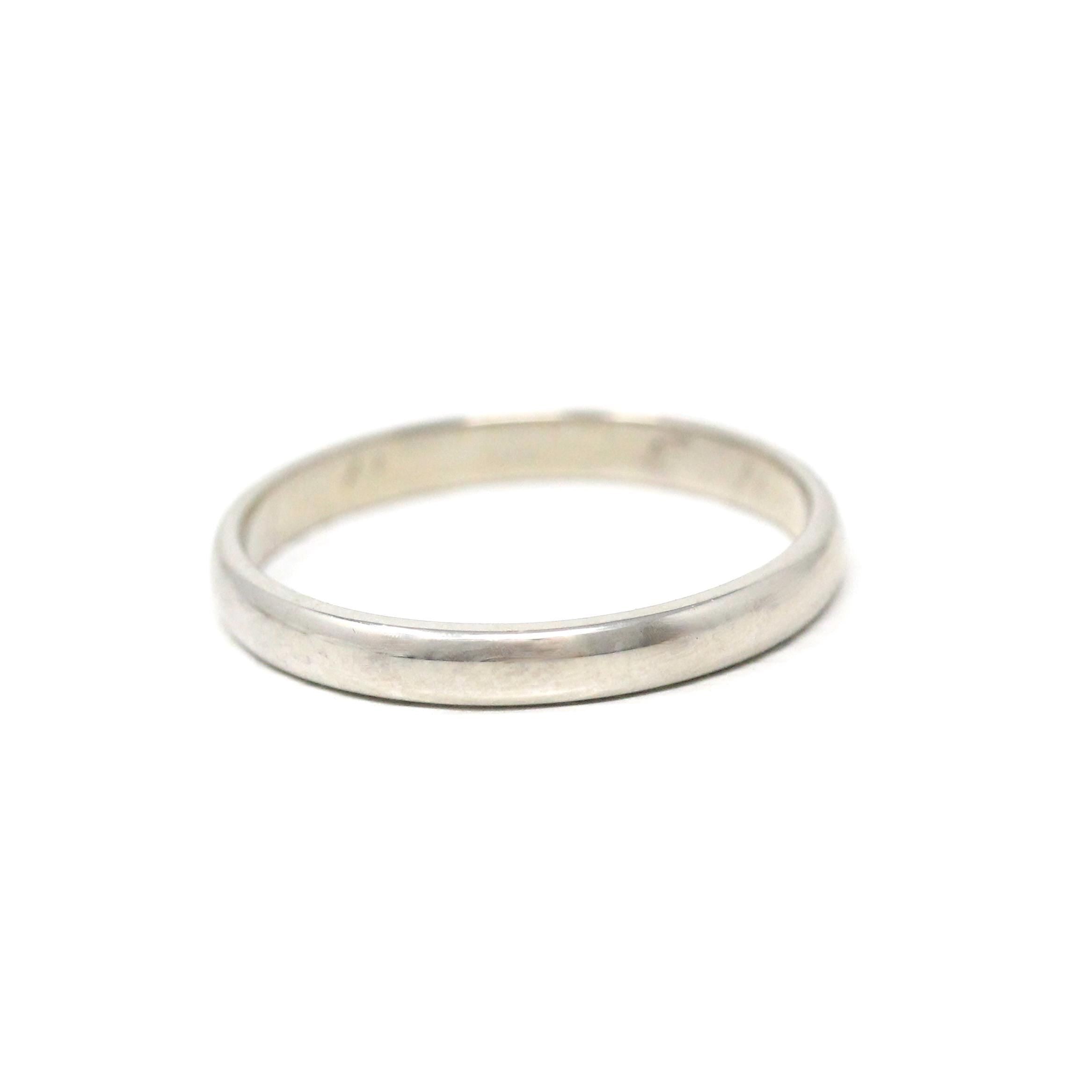 Mid Century Wedding Band - Vintage 14k White Gold Plain Stacking Ring - Circa 1950s Size 8 1/2 Signed Art Carved JR Wood Bridal Fine Jewelry