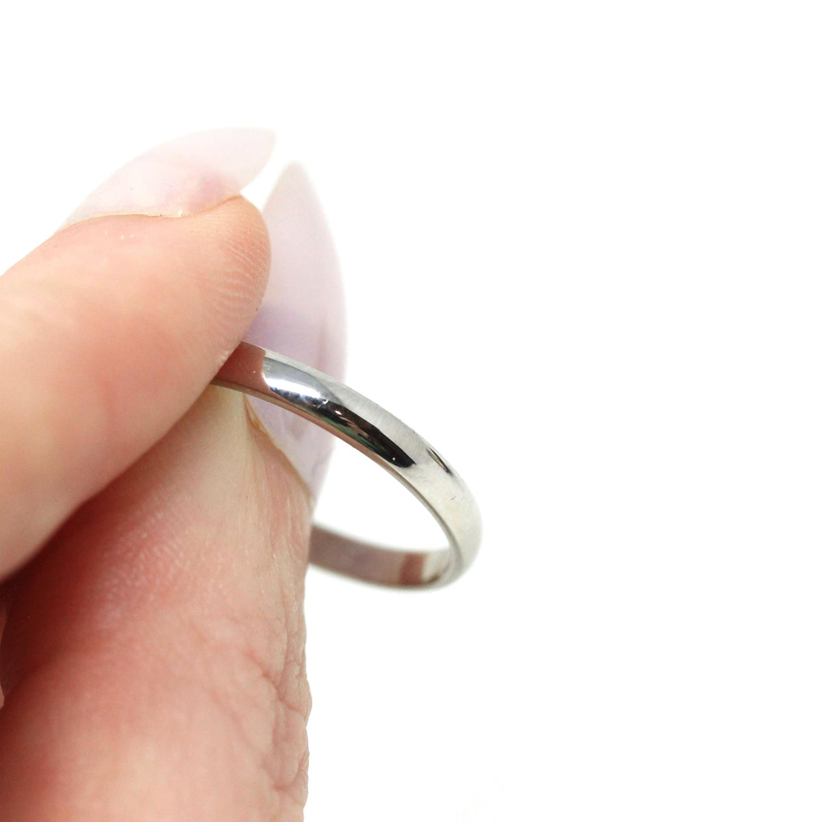 Mid Century Wedding Band - Vintage 14k White Gold Plain Stacking Ring - Circa 1950s Size 8 1/2 Signed Art Carved JR Wood Bridal Fine Jewelry