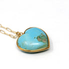 Turquoise Heart Necklace - Antique Edwardian 18k Yellow Gold Large Blue Statement Charm Pendant - Vintage Circa 1910s Era Love Fine Jewelry