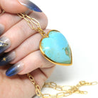 Turquoise Heart Necklace - Antique Edwardian 18k Yellow Gold Large Blue Statement Charm Pendant - Vintage Circa 1910s Era Love Fine Jewelry