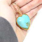 Turquoise Heart Necklace - Antique Edwardian 18k Yellow Gold Large Blue Statement Charm Pendant - Vintage Circa 1910s Era Love Fine Jewelry