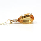 Diamond Citrine Pendant - Modern 14k Yellow Gold Faceted Pear Cut 11.29 CT Natural Gemstone - Estate Circa 2000's Era Statement Fine Jewelry