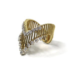 Retro Chevron Ring- Vintage 18k Yellow & White Gold Natural Diamonds V Shaped Band - Circa 1970s Size 6 Open Metal Fine Statement Jewelry
