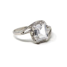 Retro Created Spinel Ring - Vintage 10k White Gold Rectangular Step Cut White Bypass Gem - Circa 1960s Size 6 Engagement Style Fine Jewelry