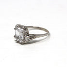 Retro Created Spinel Ring - Vintage 10k White Gold Rectangular Step Cut White Bypass Gem - Circa 1960s Size 6 Engagement Style Fine Jewelry