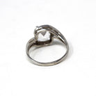 Retro Created Spinel Ring - Vintage 10k White Gold Rectangular Step Cut White Bypass Gem - Circa 1960s Size 6 Engagement Style Fine Jewelry