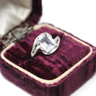 Retro Created Spinel Ring - Vintage 10k White Gold Rectangular Step Cut White Bypass Gem - Circa 1960s Size 6 Engagement Style Fine Jewelry