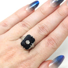 Onyx Filigree Ring - Art Deco Era 14k White Gold Natural .02 CT Diamond Accent - Vintage Circa 1930s Size 7 1/2 Black Chalcedony Jewelry