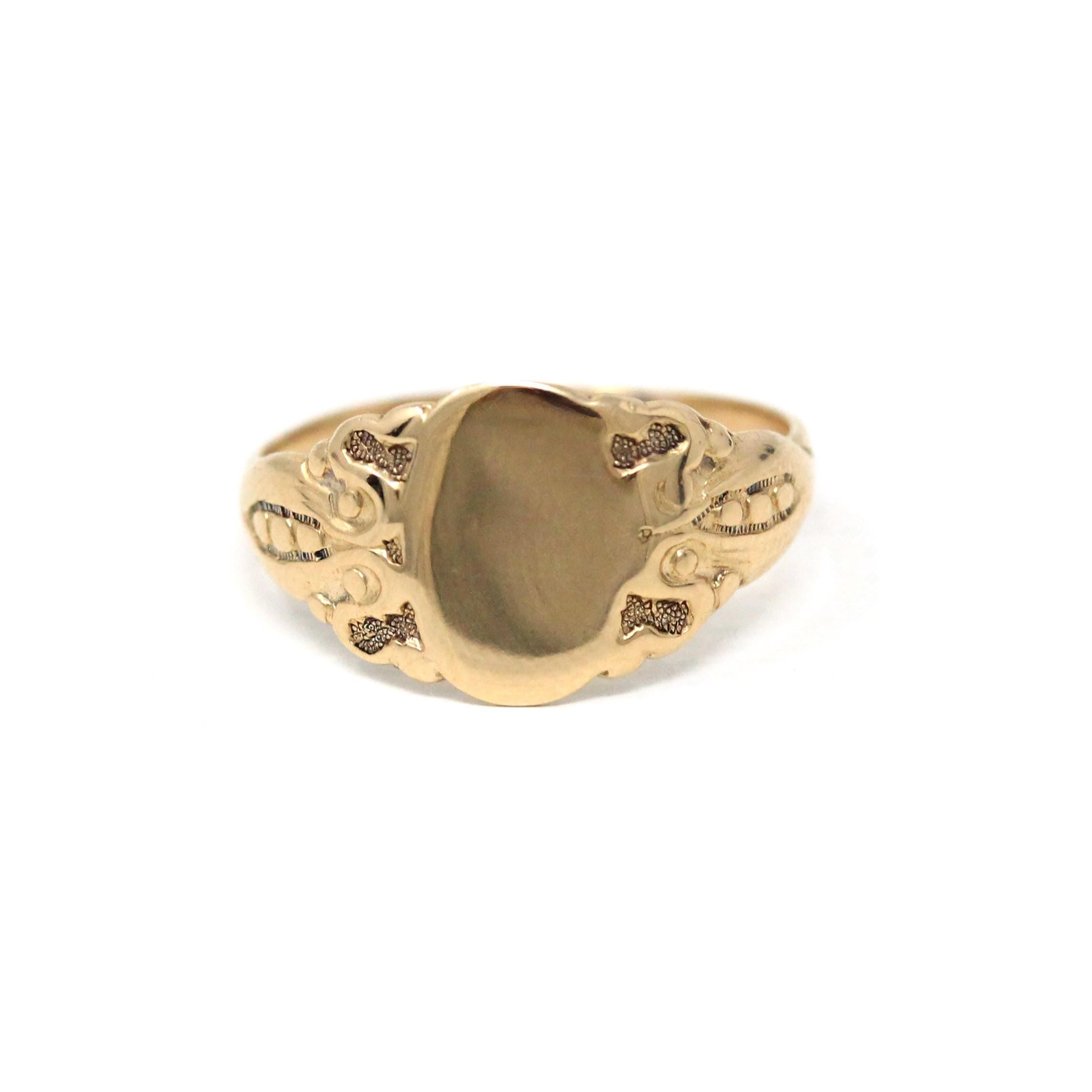 Antique Signet Ring - Edwardian 14k Yellow Gold Engraved Monogram Letters Initials Band - Circa 1910s Era Size 3 1/2 J.R. Wood Fine Jewelry