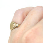 Antique Signet Ring - Edwardian 14k Yellow Gold Engraved Monogram Letters Initials Band - Circa 1910s Era Size 3 1/2 J.R. Wood Fine Jewelry