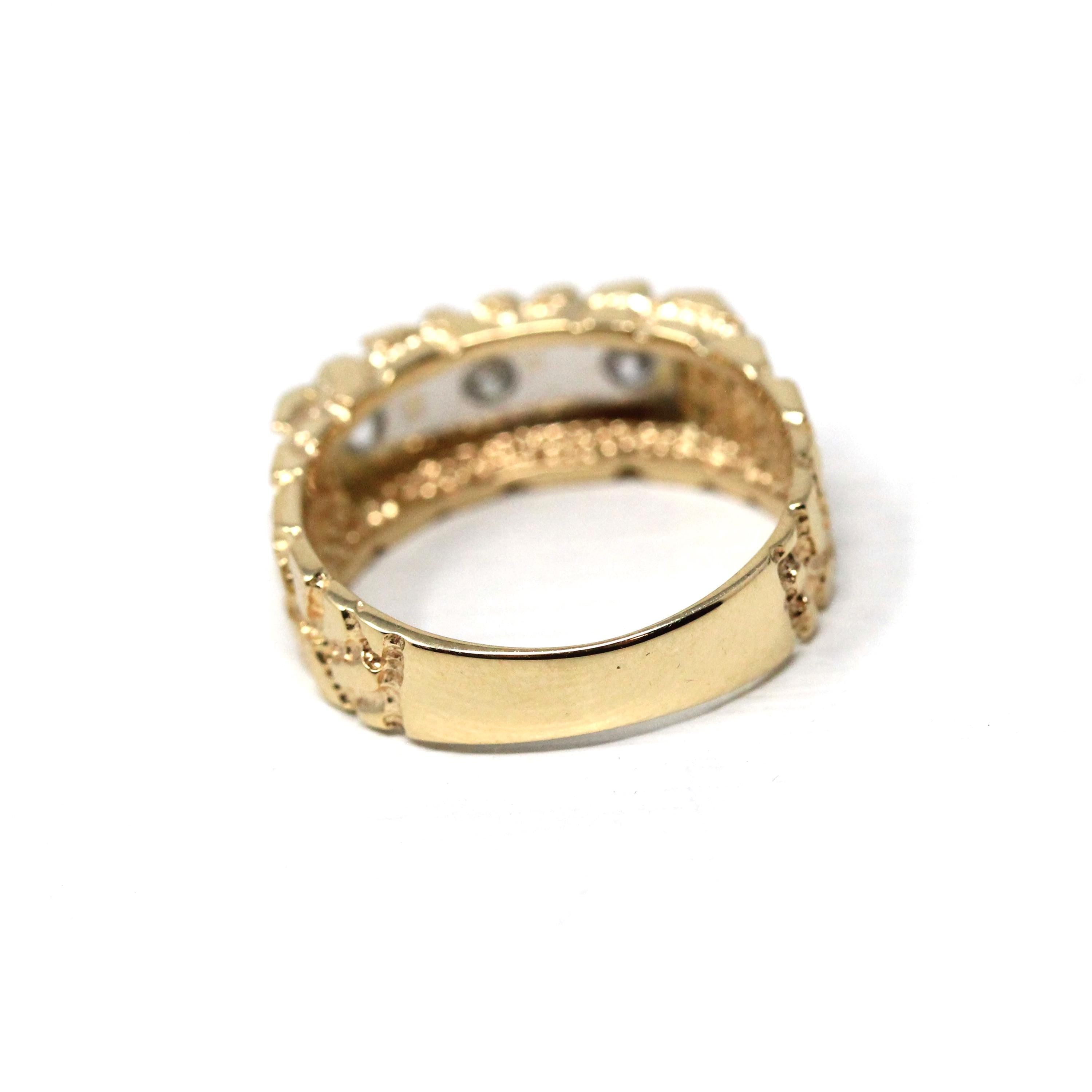 Vintage Nugget Ring - Estate 14k Yellow & White Gold .50 CTW Natural Diamond Band - Modern Size 7.5 Unisex Two Tone Textured Bridal Jewelry