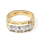 Vintage Nugget Ring - Estate 14k Yellow & White Gold .50 CTW Natural Diamond Band - Modern Size 7.5 Unisex Two Tone Textured Bridal Jewelry