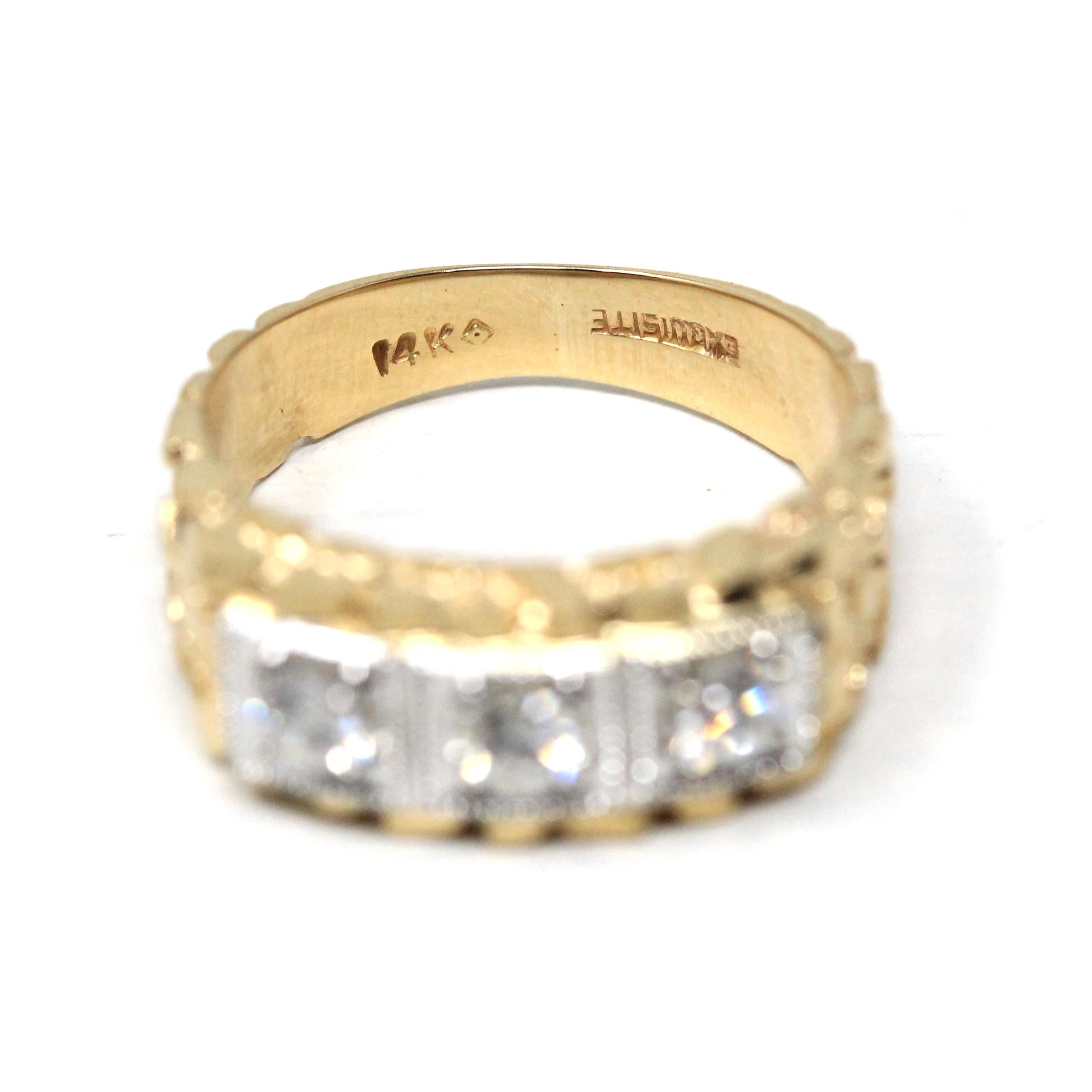 Vintage Nugget Ring - Estate 14k Yellow & White Gold .50 CTW Natural Diamond Band - Modern Size 7.5 Unisex Two Tone Textured Bridal Jewelry