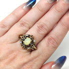 Linde Star Sapphire Ring - Retro 14k Yellow Gold & Natural Diamonds - Vintage Circa 1970s Era Size 6 3/4 Rope Filigree Floral Fine Jewelry