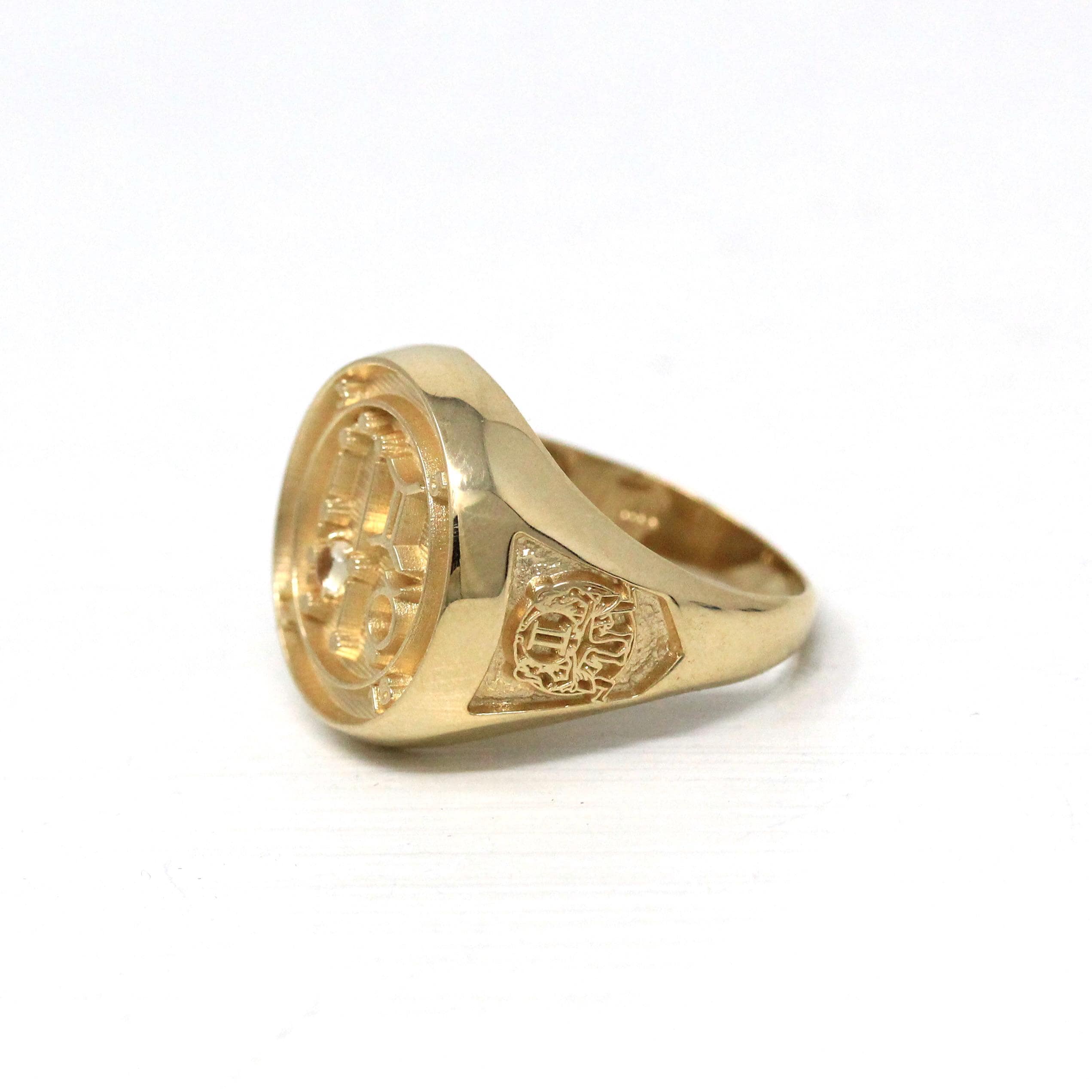 Vintage Gemini Ring - Retro Era 14k Yellow Gold Astrological Zodiac Gemstone Signet - Circa 1950s Size 9 Roberts Belk Fine Symbolic Jewelry