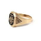 Art Deco Signet Ring - Antique 10k Yellow Gold Black Enamel Letters Statement - Vintage Dated 1926 Era Size 10 1/4 Men's Unisex Fine Jewelry
