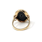 Retro Onyx Ring - Vintage 10k Yellow Gold Oval Black Chalcedony & Natural Diamond - Circa 1940s Era Size 6 Statement Two Tone Fine Jewelry