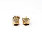 Estate Stud Earrings - Modern 10k Yellow Gold Square Pyramid Push Backs Pair - Circa 2000s Era Faceted Spike Fine Y2K Jewelry