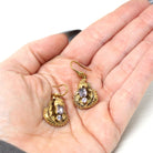 Victorian Cannetille Earrings - Antique 14k Rosy Yellow Gold Dangle Tourmaline Gemstones - Vintage Mid 1800s Era Fine Bridal Wedding Jewelry