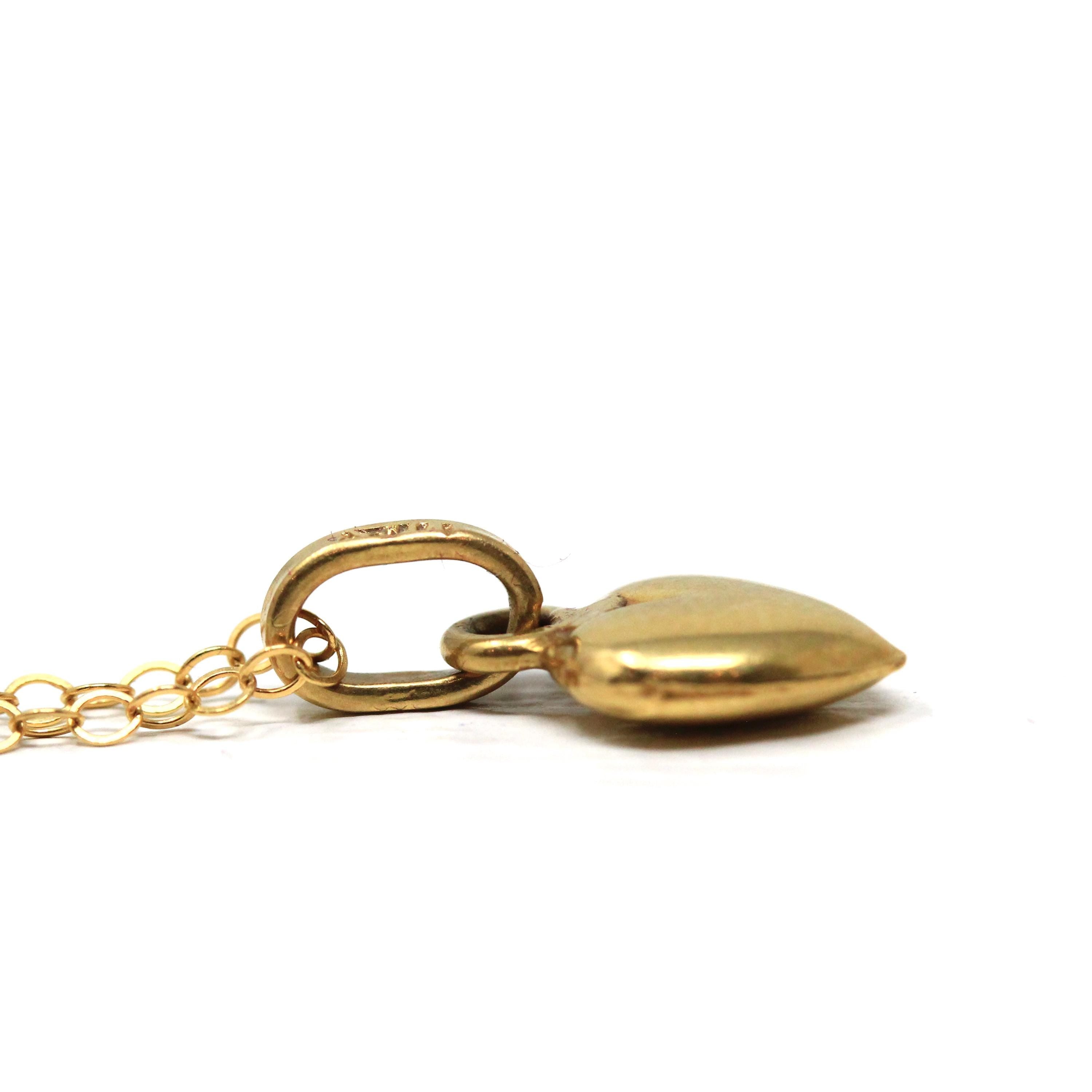 Puffy Heart Pendant - Retro 18k Yellow Gold Love Charm Necklace Fob - Vintage Circa 1970s Era Minimalist Sweetheart Fine Italy Jewelry Gift