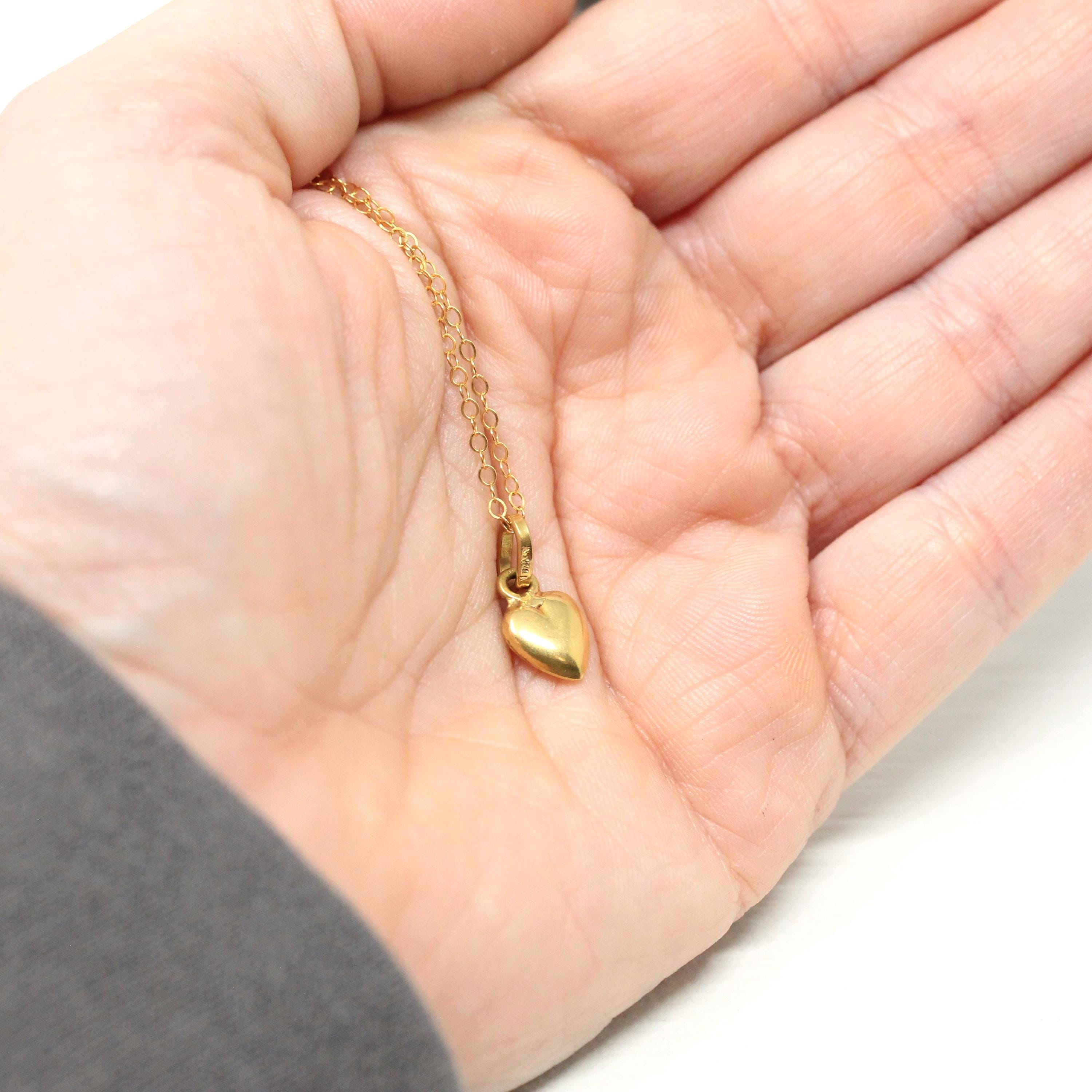 Puffy Heart Pendant - Retro 18k Yellow Gold Love Charm Necklace Fob - Vintage Circa 1970s Era Minimalist Sweetheart Fine Italy Jewelry Gift