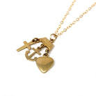 Vintage Charm Necklace - Retro 14k Yellow Gold Cross Anchor Heart Pendants - Circa 1970s Era Faith Hope Charity Religious 70s Fine Jewelry