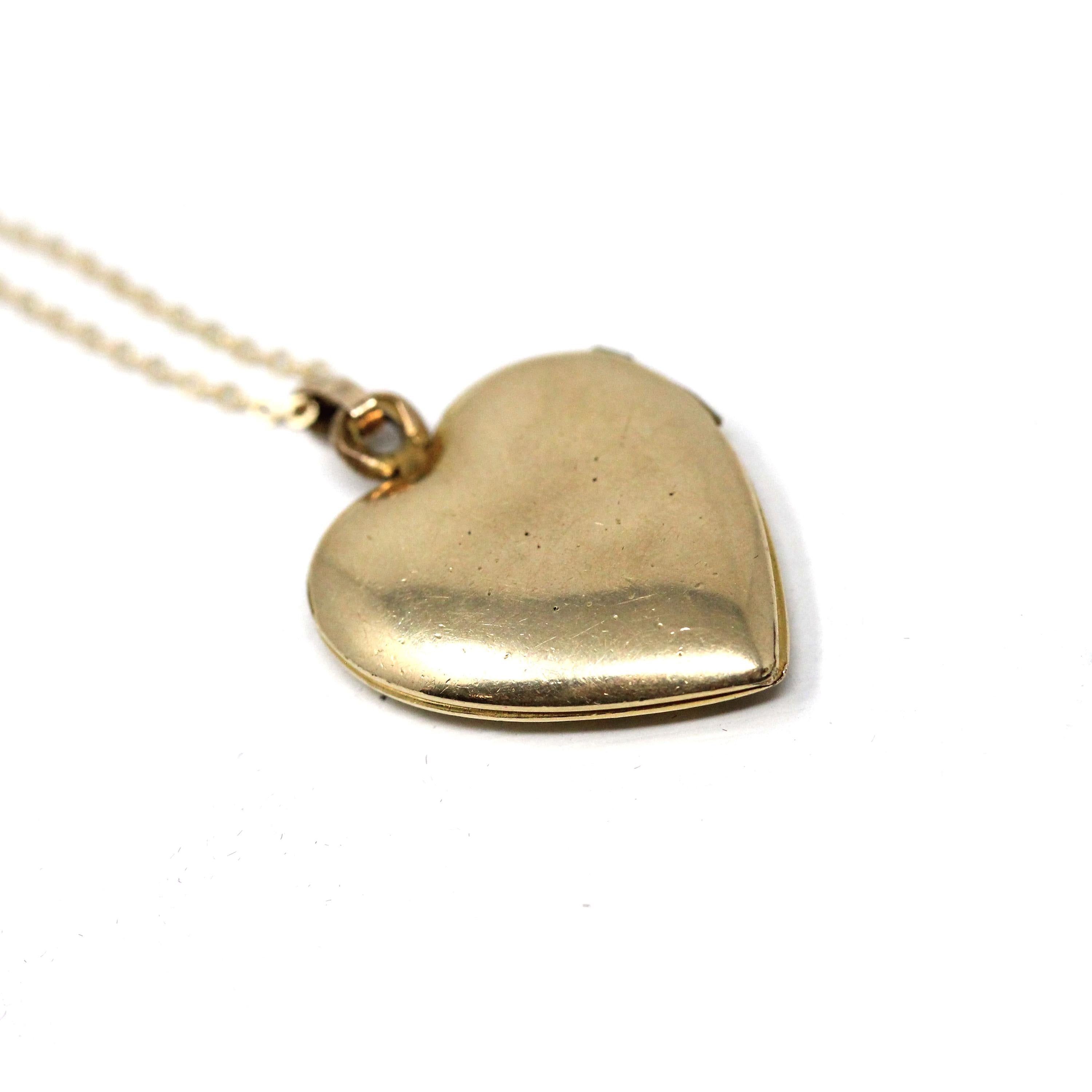 Vintage "J" Heart Locket - Retro Gold Filled Love Floral Pendant Love Initial Letter Necklace - Vintage Circa 1940s Era Flower Photo Jewelry