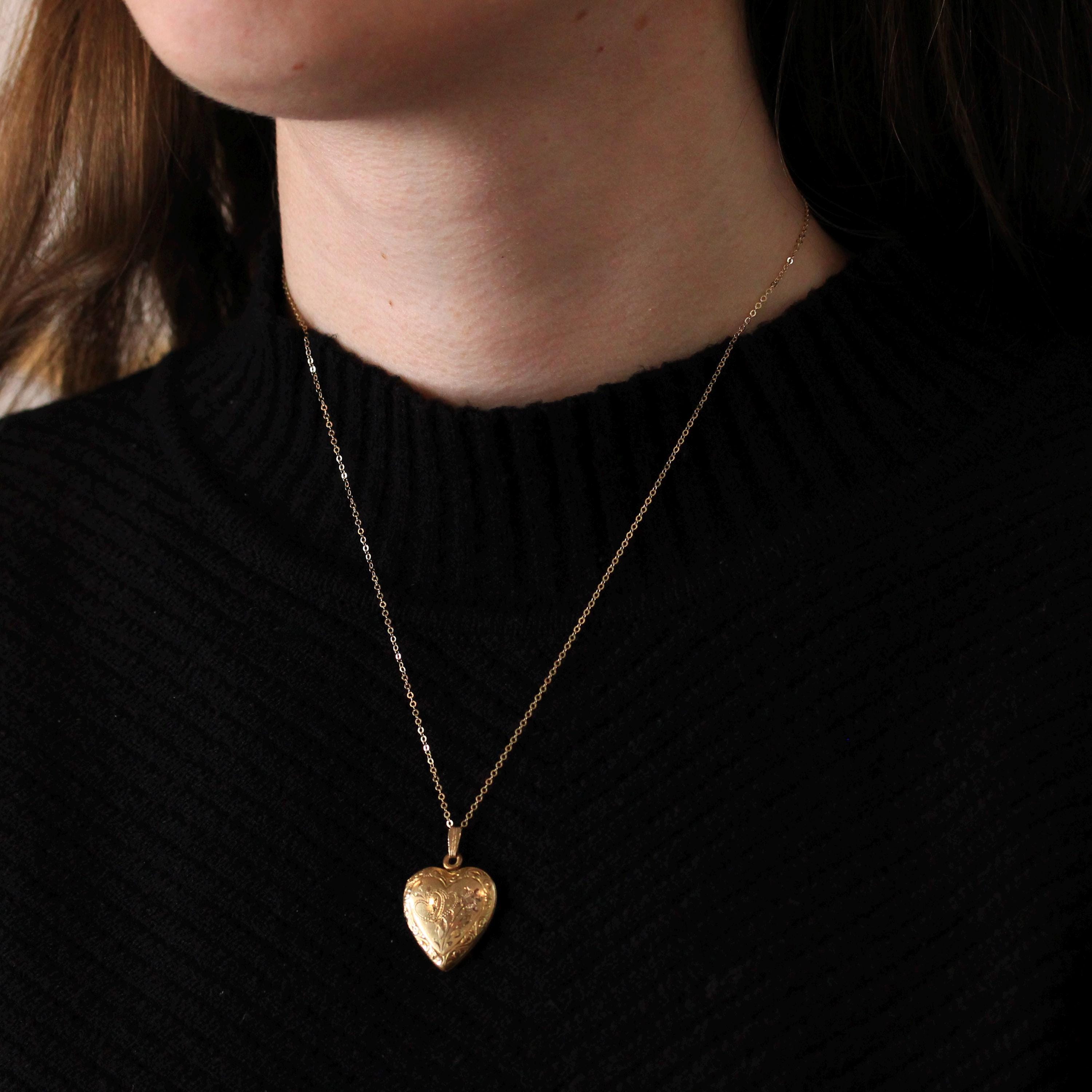 Vintage "J" Heart Locket - Retro Gold Filled Love Floral Pendant Love Initial Letter Necklace - Vintage Circa 1940s Era Flower Photo Jewelry