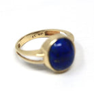 Retro Lapis Lazuli Ring - Vintage 10k Yellow Gold Dark Blue Round Cabochon Gemstone - Circa 1960s Era Size 6 3/4 Fine Statement Jewelry