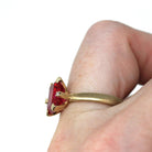 Created Ruby Ring - Retro Era 10k Yellow Gold Created Red Stone & Diamond Gemstones - Circa 1940s Size 6 1/2 Vintage Fine Statement Jewelry