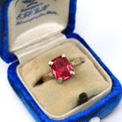 Created Ruby Ring - Retro Era 10k Yellow Gold Created Red Stone & Diamond Gemstones - Circa 1940s Size 6 1/2 Vintage Fine Statement Jewelry