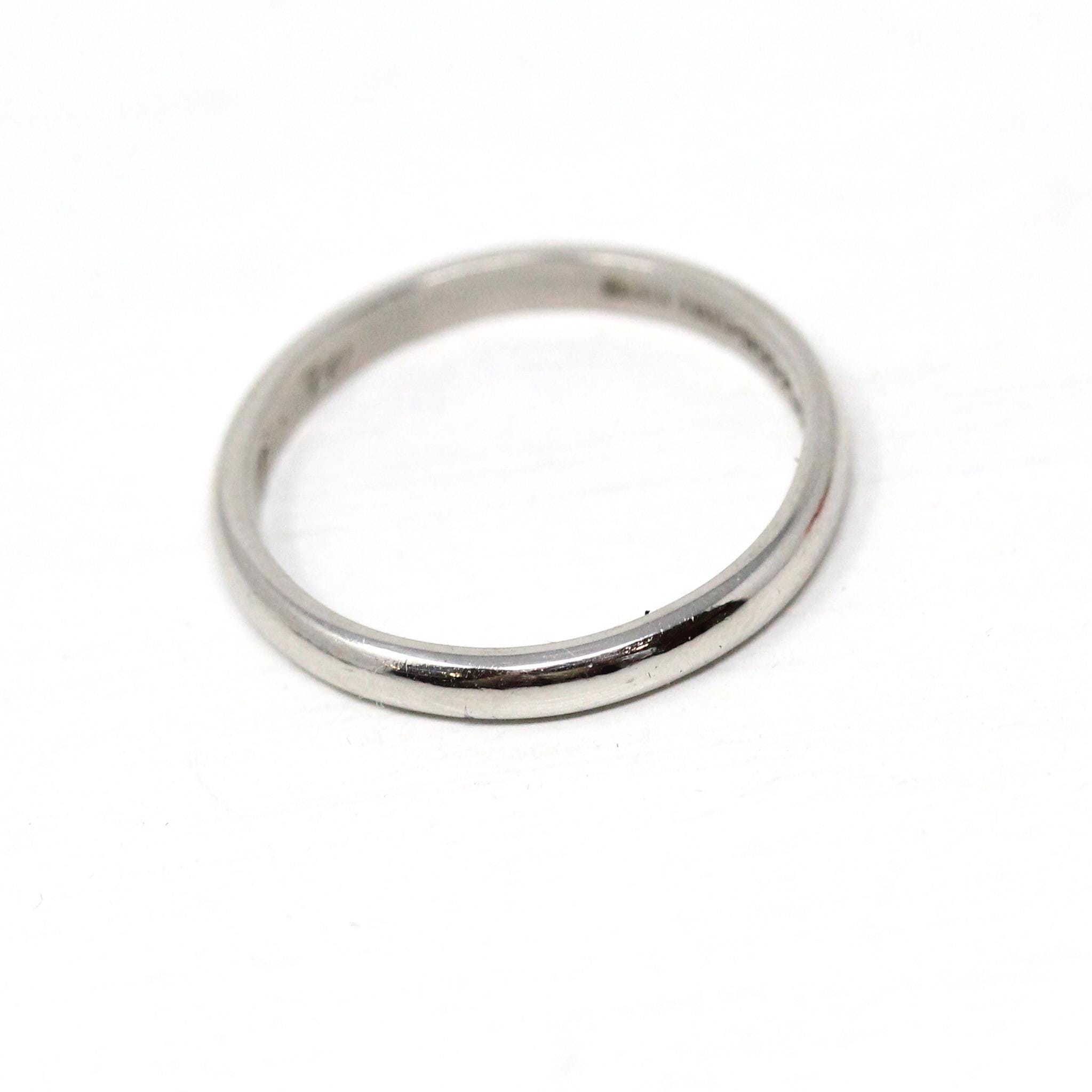 1970 Wedding Band - Retro Platinum Engraved Unadorned Ring - Vintage Dated "5-16-1970" Size 5 1/4 Fine Stacking Jewelry