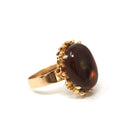 Vintage Fire Agate Ring - Retro 14k Yellow Gold Oval Iridescent Brown Gemstone - Circa 1970s Era Size 6 Unique Fine Statement 70s Jewelry