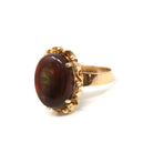 Vintage Fire Agate Ring - Retro 14k Yellow Gold Oval Iridescent Brown Gemstone - Circa 1970s Era Size 6 Unique Fine Statement 70s Jewelry