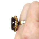 Vintage Fire Agate Ring - Retro 14k Yellow Gold Oval Iridescent Brown Gemstone - Circa 1970s Era Size 6 Unique Fine Statement 70s Jewelry