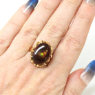Vintage Fire Agate Ring - Retro 14k Yellow Gold Oval Iridescent Brown Gemstone - Circa 1970s Era Size 6 Unique Fine Statement 70s Jewelry
