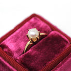 Cultured Pearl Ring - Retro 10k Yellow Gold 5.2 mm Solitaire Gemstone - Vintage Circa 1960s Era Size 5.5 Fine Baden & Foss Statement Jewelry