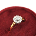 Diamond Halo Ring - Retro 18k Yellow & White Gold Natural Gemstone Engagement - Vintage Hallmarked 1971 Size 6 Two Tone Cluster Fine Jewelry