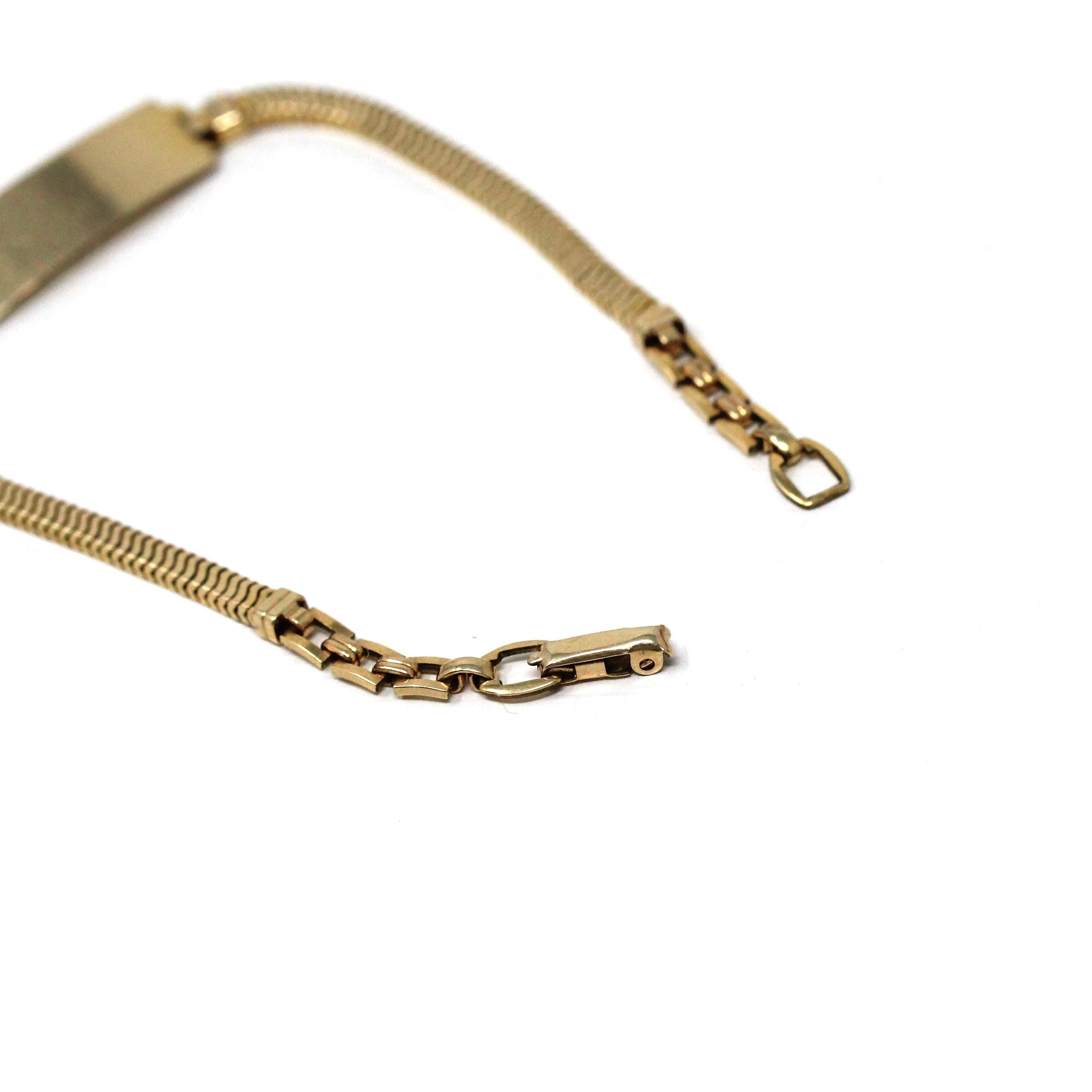 Vintage ID Bracelet - Retro 12k Gold Filled Snake Chain 6 1/2 Inches - Circa 1960s Era Blank Nameplate Fold Over Box Clasp Petite Jewelry