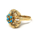 Turquoise Cluster Ring - Vintage 18k Yellow Gold Blue Floral Halo Statement - Retro Era 1960s December Birthstone Domed Flower Fine Jewelry