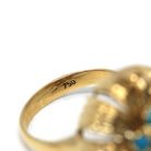Turquoise Cluster Ring - Vintage 18k Yellow Gold Blue Floral Halo Statement - Retro Era 1960s December Birthstone Domed Flower Fine Jewelry