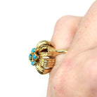 Turquoise Cluster Ring - Vintage 18k Yellow Gold Blue Floral Halo Statement - Retro Era 1960s December Birthstone Domed Flower Fine Jewelry