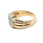 Vintage Diamond Ring - Mid Century Era 14k Yellow & White Gold Unisex Mens Band - Circa 1940s Size 9 Two Tone Engagement Bridal Fine Jewelry