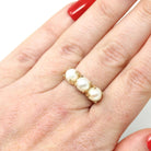 Three Stone Pearl Ring - Vintage 14k Yellow Gold Organic Cultured Gemstone Band - Modern Circa 1990s Era Size 6 June Birthstone Fine Jewelry