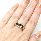 Vintage Garnet Ring - Mid Century 9k Yellow Gold Red Gem Band - Hallmarked 1953 Size 7 1/2 Fine London England January Birthstone Jewelry