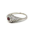 Ruby Filigree Ring - Art Deco Era 14k White Gold Round Faceted Red Corundum Gem - Circa 1930s Size 5.5 July Birthstone Fine Vintage Jewelry