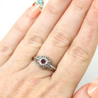 Ruby Filigree Ring - Art Deco Era 14k White Gold Round Faceted Red Corundum Gem - Circa 1930s Size 5.5 July Birthstone Fine Vintage Jewelry