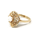 Opal Heart Ring - Modern 14k Yellow Gold Natural Gemstone Leaf Double Halo - Estate Circa 1990s Size 6 1/4 October Birthstone Fine Jewelry